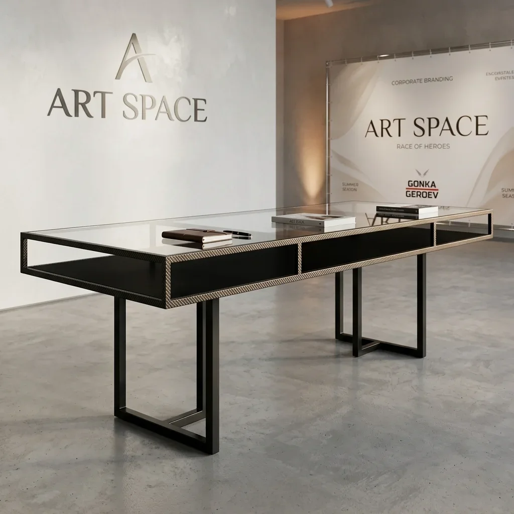 Аренда банкетного стола Loft Black с прозрачной столешницей